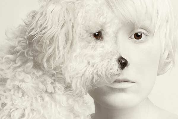 Papier premium photo blanche enfant et chien