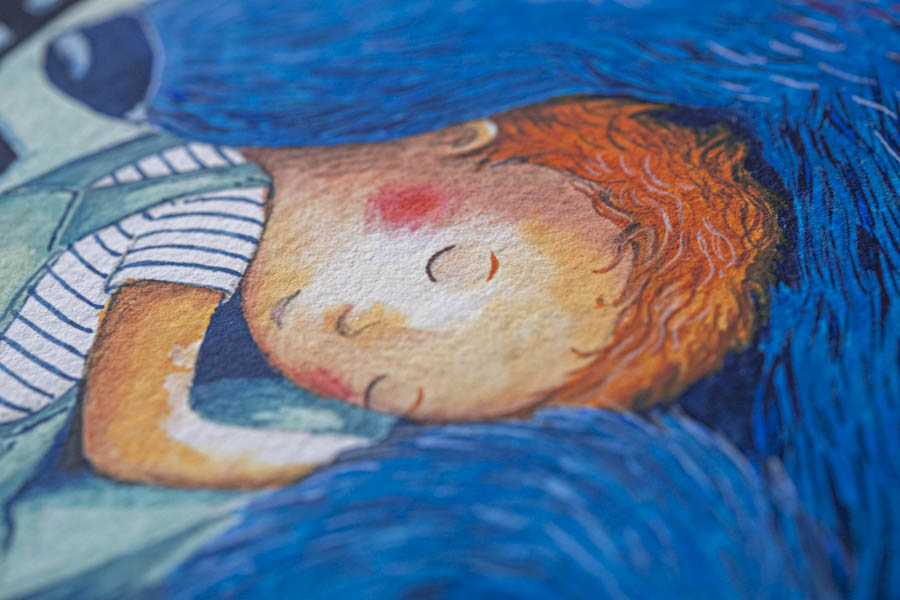 @Maud Roegier - Hahnemühle Museum Etching Enfant illustré qui dort impression sur papier mat