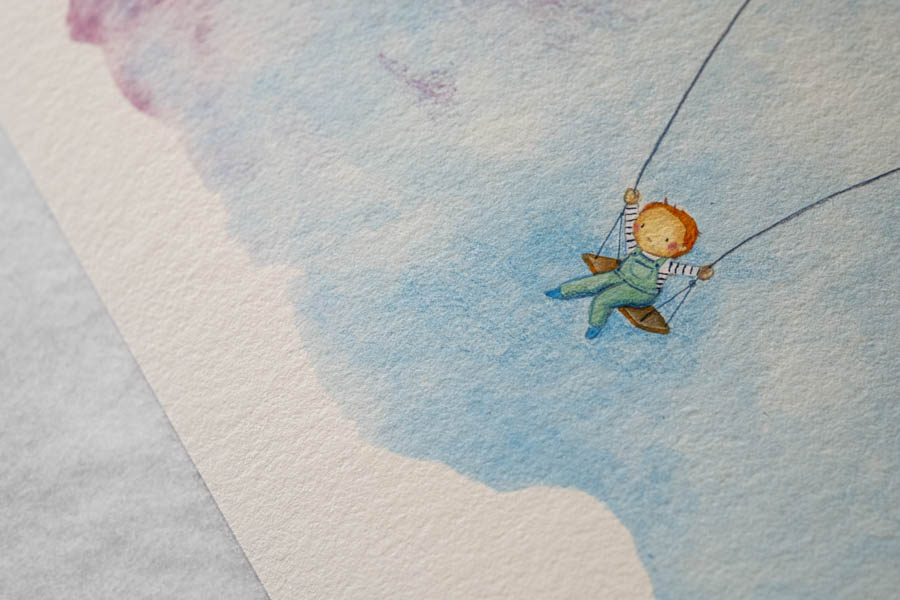 @Maud Roegier - Hahnemühle Museum Etching Enfant illustré qui se balance tirage sur papier mat