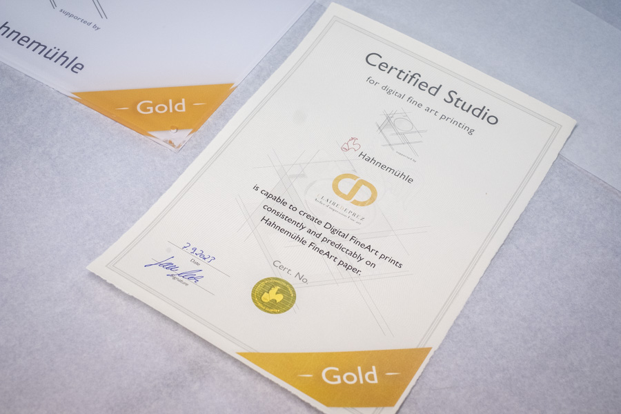 certificat studio gold Hahnemuehle avec hologramme